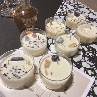 AROMA HOME Custom Logo Soy Wax Crystal Stone Candles كبيرة معطرة 10 أونصة