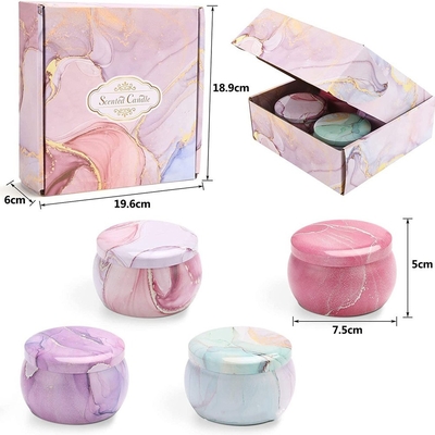 AROMA HOME 4 قطعة تخفيضات ساخنة مخصصة للبيع بالجملة فاخرة طقم هدايا معدني علب عطرية برطمان زهور مجففة شمع الصويا شموع معطرة