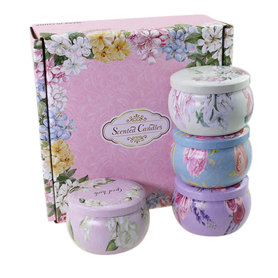 AROMA HOME 4 قطعة تخفيضات ساخنة مخصصة للبيع بالجملة فاخرة طقم هدايا معدني علب عطرية برطمان زهور مجففة شمع الصويا شموع معطرة