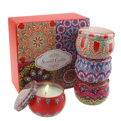 AROMA HOME 4 قطعة تخفيضات ساخنة مخصصة للبيع بالجملة فاخرة طقم هدايا معدني علب عطرية برطمان زهور مجففة شمع الصويا شموع معطرة