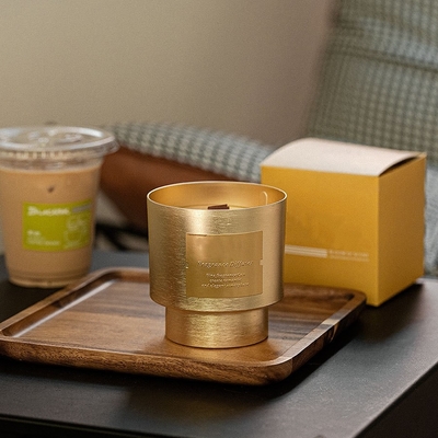 AROMA HOME علامة خاصة فريدة من نوعها على شكل فتيل خشبي فاخر من شمع الصويا المطلي بالذهب شمعة برطمانات معدنية هدية عيد الحب