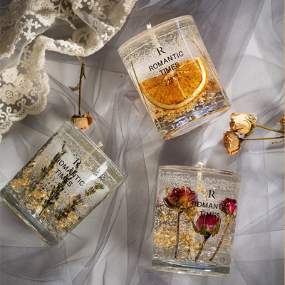 AROMA ديكور المنزل زهرة برائحة هلام العطر شمعة فاخرة العلامة الخاصة هلام الصويا الشمع شمعة معطرة في جرة زجاجية