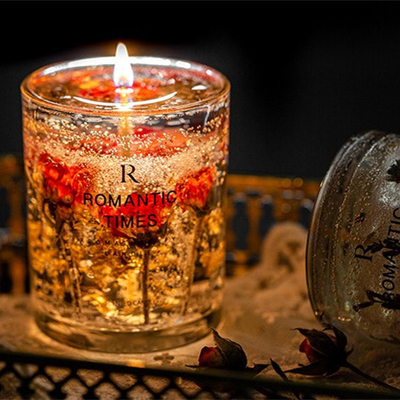 AROMA ديكور المنزل زهرة برائحة هلام العطر شمعة فاخرة العلامة الخاصة هلام الصويا الشمع شمعة معطرة في جرة زجاجية