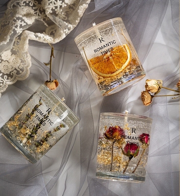 AROMA ديكور المنزل زهرة برائحة هلام العطر شمعة فاخرة العلامة الخاصة هلام الصويا الشمع شمعة معطرة في جرة زجاجية