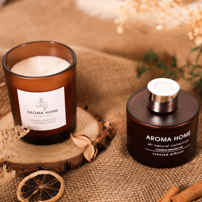 مرطبان زجاجي معطر بالزيت بسعر خاص من AROMA HOME مجموعة هدايا شموع معطرة من القصب البني الفاخر