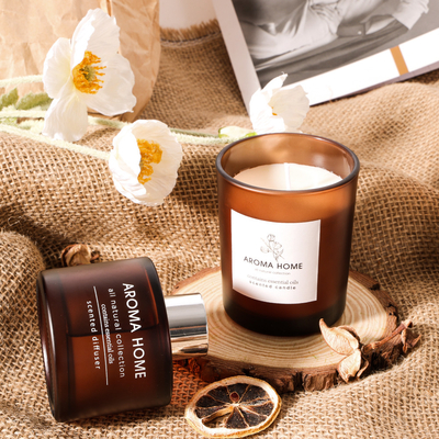 مرطبان زجاجي معطر بالزيت بسعر خاص من AROMA HOME مجموعة هدايا شموع معطرة من القصب البني الفاخر
