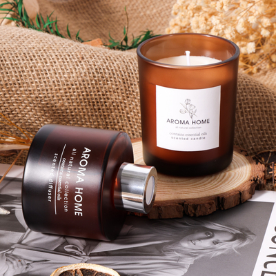 مرطبان زجاجي معطر بالزيت بسعر خاص من AROMA HOME مجموعة هدايا شموع معطرة من القصب البني الفاخر