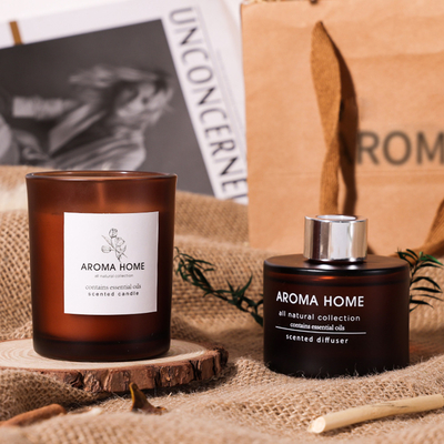 مرطبان زجاجي معطر بالزيت بسعر خاص من AROMA HOME مجموعة هدايا شموع معطرة من القصب البني الفاخر