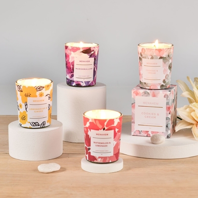 AROMA HOME الجملة الفاخرة المنزلية هدية مجموعة مخصص الإبداعية زهرة العطر الزجاج جرة الصويا الشمع شمعة معطرة
