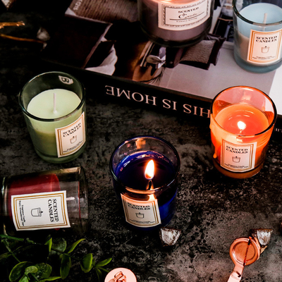 AROMA HOME علامة خاصة فاخرة مخصصة للعلاج بالروائح الاسكندنافية العطر المعطرة شمع الصويا شموع برطمانات شفافة مع صندوق هدايا