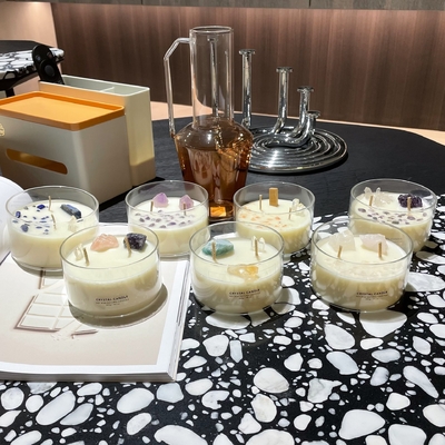 AROMA HOME Custom Logo Soy Wax Crystal Stone Candles كبيرة معطرة 10 أونصة