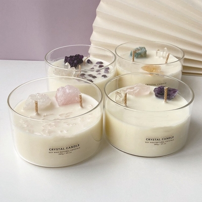 AROMA HOME Custom Logo Soy Wax Crystal Stone Candles كبيرة معطرة 10 أونصة