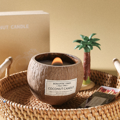 عطر غرفة النوم الطبيعي شمع الصويا قشرة جوز الهند شكل وعاء شمعة عطرية