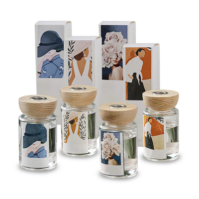 مجموعة هدايا ملونة مخصصة 120 مل عطر فاخر مع علبة CMYK Aroma Reed Diffuser